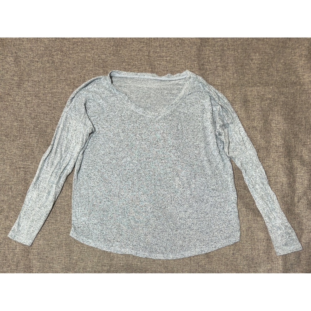 Unbranded Womens M Top Heather Blue Black V-Neck Long Sleeve Knit